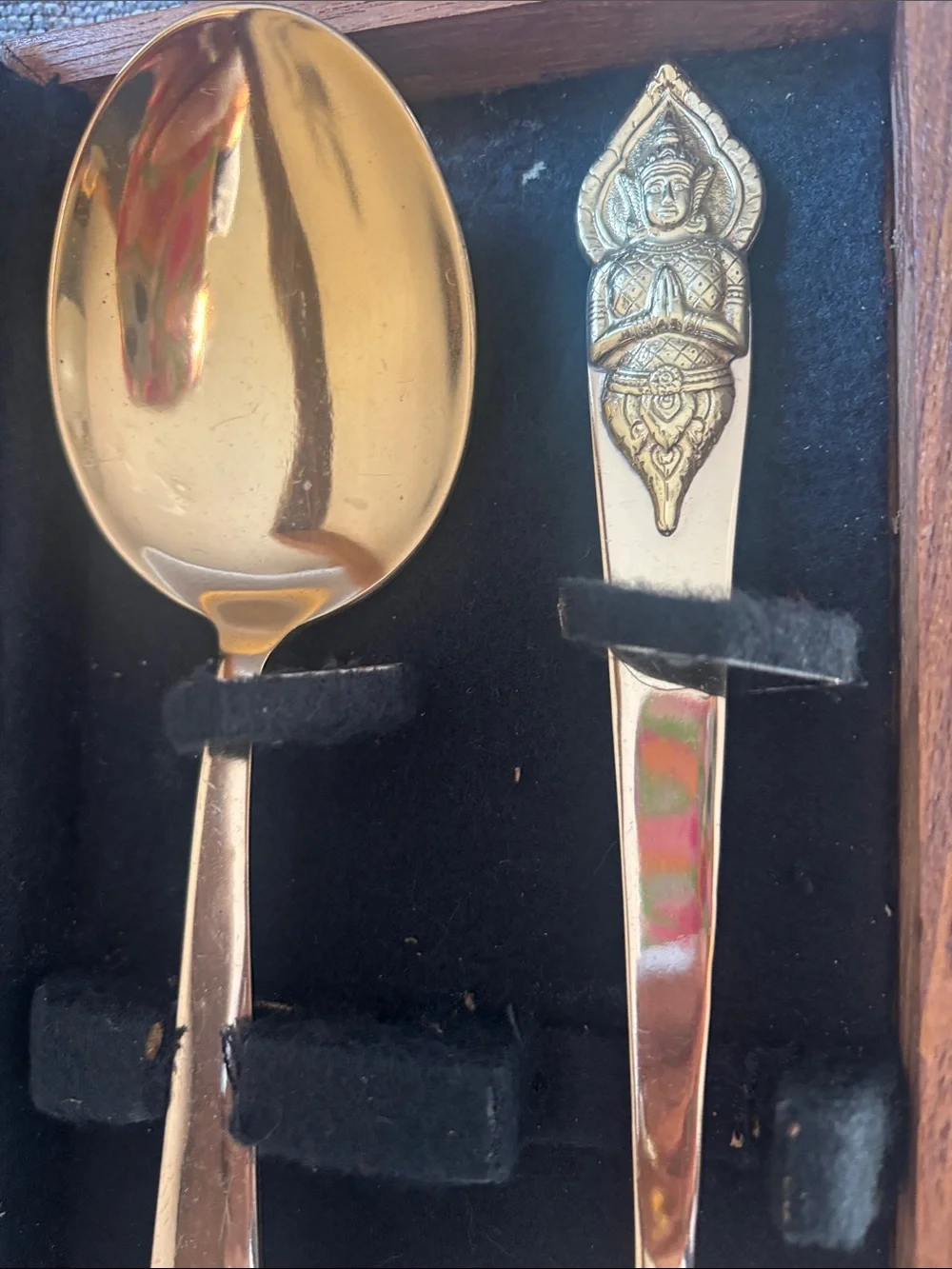 Brass Tone Salad Serving Set by - Gold
